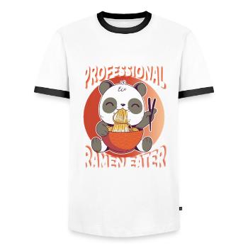 Panda Professional Ramen Eater - Asian Noodles - Men's Ringer Shirt - white/black - Front - AI Model Female 172 light (172cm) & AI Model Male 178 dark (178cm)