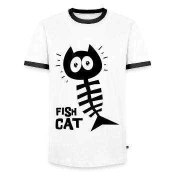 Poisson chat, humour, chat drôle - T-shirt contrasté Homme - blanc/noir - Devant - AI Model Female 172 light (172cm) & AI Model Male 178 dark (178cm)