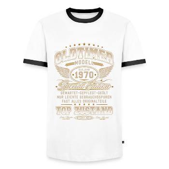 Oldtimer Baujahr 1970 Jahrgang Geburtstag Geschenk - Männer Kontrast-T-Shirt - Weiß/Schwarz - Vorne - AI Model Female 172 light (172cm) & AI Model Male 178 dark (178cm)