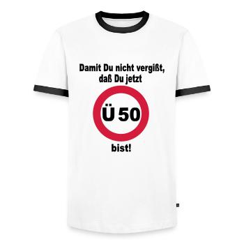 Geburtstag Ü 50 – Damit Du nicht vergisst, dass Du - Männer Kontrast-T-Shirt - Weiß/Schwarz - Vorne - AI Model Female 172 light (172cm) & AI Model Male 178 dark (178cm)