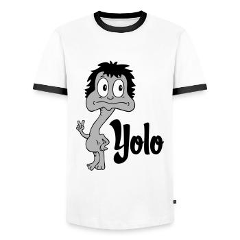 Sprüche Lustige Comic Yolo - Männer Kontrast-T-Shirt - Weiß/Schwarz - Vorne - AI Model Female 172 light (172cm) & AI Model Male 178 dark (178cm)