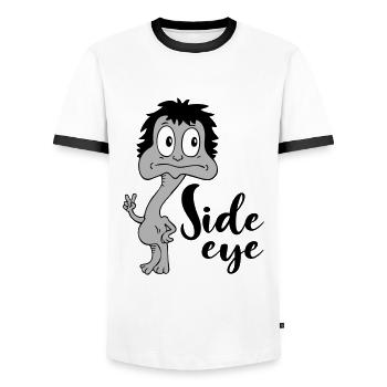 Sprüche Lustige Comic Side eye - Männer Kontrast-T-Shirt - Weiß/Schwarz - Vorne - AI Model Female 172 light (172cm) & AI Model Male 178 dark (178cm)