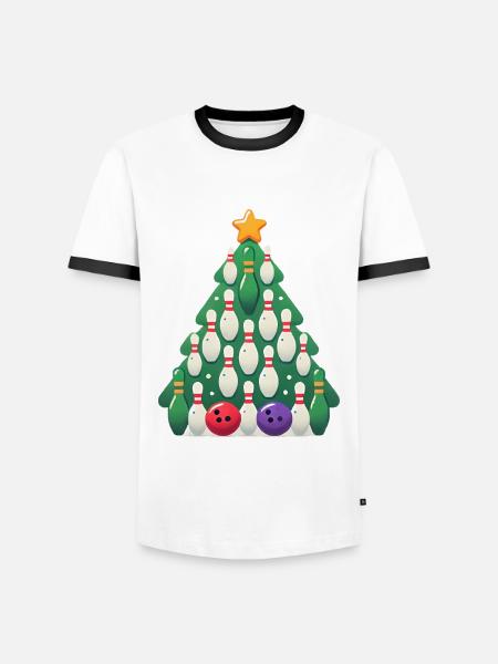 Bowling Weihnachtsbaum Urlaub Design - Männer Kontrast-T-Shirt - Weiß/Schwarz