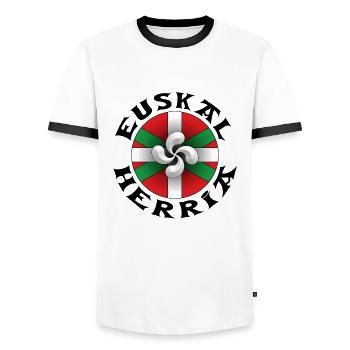 euskal herria design 116 - Men's Ringer Shirt - white/black - Front - AI Model Female 172 light (172cm) & AI Model Male 178 dark (178cm)