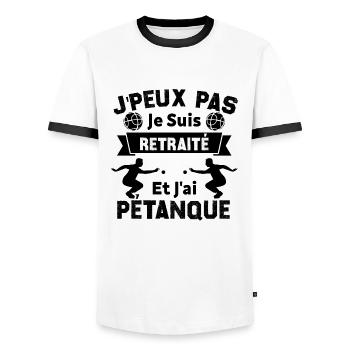 J'peux pas je suis Retraité et j'ai Pétanque - T-shirt contrasté Homme - blanc/noir - Devant - AI Model Female 172 light (172cm) & AI Model Male 178 dark (178cm)