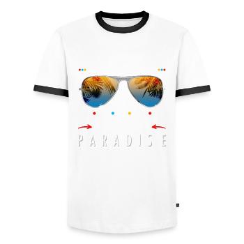 We are on a summer break - Men's Ringer Shirt - white/black - Front - AI Model Female 172 light (172cm) & AI Model Male 178 dark (178cm)