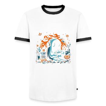 I paused my game for halloween - Männer Kontrast-T-Shirt - Weiß/Schwarz - Vorne - AI Model Female 172 light (172cm) & AI Model Male 178 dark (178cm)