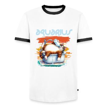Zodiac - Sternzeichen - Aquarius - Wassermann - Männer Kontrast-T-Shirt - Weiß/Schwarz - Vorne - AI Model Female 172 light (172cm) & AI Model Male 178 dark (178cm)