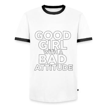 A good girl with a bad attitude - Männer Kontrast-T-Shirt - Weiß/Schwarz - Vorne - AI Model Female 172 light (172cm) & AI Model Male 178 dark (178cm)