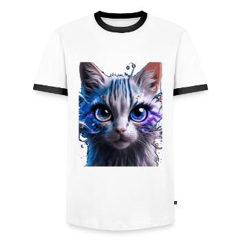 Space Cat - Men's Ringer Shirt - white/black - Front - AI Model Female 172 light (172cm) & AI Model Male 178 dark (178cm)