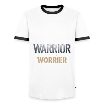 Be a warrior, not a worrier inspirational saying - Men's Ringer Shirt - white/black - Front - AI Model Female 172 light (172cm) & AI Model Male 178 dark (178cm)