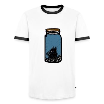 Le bateau pirate dans la bouteille - T-shirt contrasté Homme - blanc/noir - Devant - AI Model Female 172 light (172cm) & AI Model Male 178 dark (178cm)