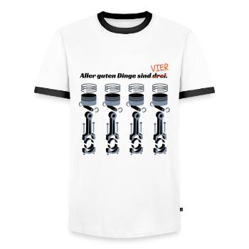 Aller guten Dinge sind 4! - Männer Kontrast-T-Shirt - Weiß/Schwarz - Vorne - AI Model Female 172 light (172cm) & AI Model Male 178 dark (178cm)