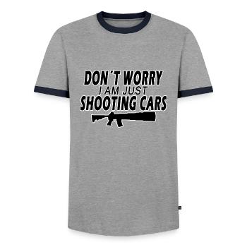 Shooting Cars - Männer Kontrast-T-Shirt - Grau/Navy  - Vorne - AI Model Female 172 light (172cm) & AI Model Male 178 light (178cm)