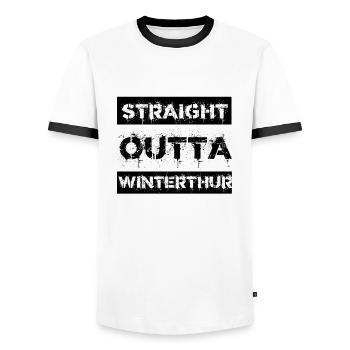 Straight Outta Winterthur Switzerland gift city - Men's Ringer Shirt - white/black - Front - AI Model Female 172 light (172cm) & AI Model Male 178 dark (178cm)