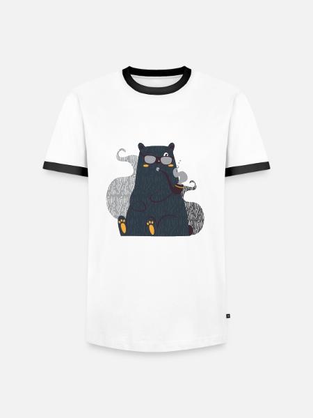 T-Shirt cooler Bär Pfeife - Männer Kontrast-T-Shirt - Weiß/Schwarz