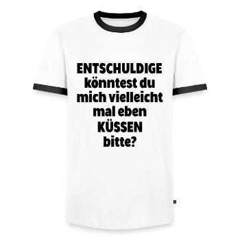 Küssen - Männer Kontrast-T-Shirt - Weiß/Schwarz - Vorne - AI Model Female 172 light (172cm) & AI Model Male 178 dark (178cm)