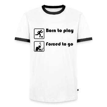 Born to play football - forced to go to school - Männer Kontrast-T-Shirt - Weiß/Schwarz - Vorne - AI Model Female 172 light (172cm) & AI Model Male 178 dark (178cm)