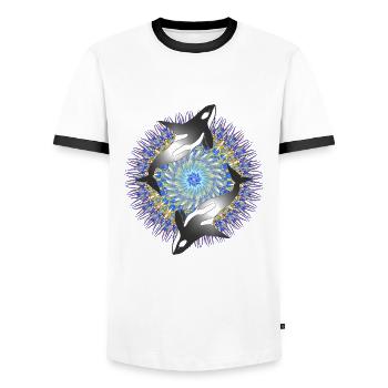 Whale Kaleidoscope 01 - Men's Ringer Shirt - white/black - Front - AI Model Female 172 light (172cm) & AI Model Male 178 dark (178cm)