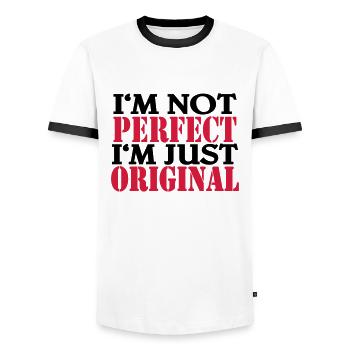 I'm not perfect, I'm just original - Männer Kontrast-T-Shirt - Weiß/Schwarz - Vorne - AI Model Female 172 light (172cm) & AI Model Male 178 dark (178cm)