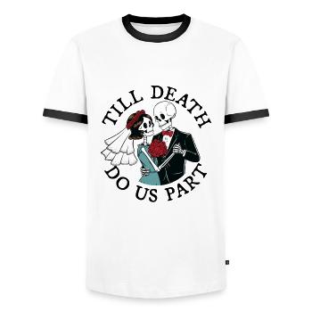 Jusqu’à ce que la mort nous sépare - T-shirt contrasté Homme - blanc/noir - Devant - AI Model Female 172 light (172cm) & AI Model Male 178 dark (178cm)