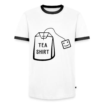 Tea Shirt Funny Graphic - Men's Ringer Shirt - white/black - Front - AI Model Female 172 light (172cm) & AI Model Male 178 dark (178cm)