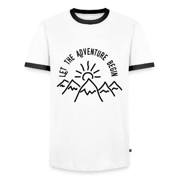 AD Let the Adventure Begin - Men's Ringer Shirt - white/black - Front - AI Model Female 172 light (172cm) & AI Model Male 178 dark (178cm)