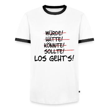 Hätte würde sollte los geht`s - Männer Kontrast-T-Shirt - Weiß/Schwarz - Vorne - AI Model Female 172 light (172cm) & AI Model Male 178 dark (178cm)