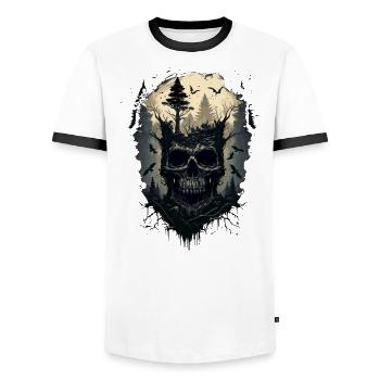 Ghost in the forest - Men's Ringer Shirt - white/black - Front - AI Model Female 172 light (172cm) & AI Model Male 178 dark (178cm)