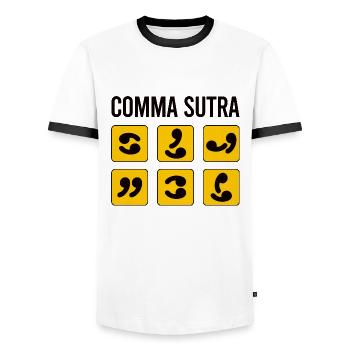 Comma Sutra Funny - Men's Ringer Shirt - white/black - Front - AI Model Female 172 light (172cm) & AI Model Male 178 dark (178cm)