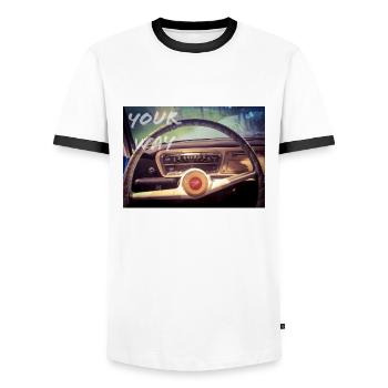 Suis ta route - T-shirt contrasté Homme - blanc/noir - Devant - AI Model Female 172 light (172cm) & AI Model Male 178 dark (178cm)