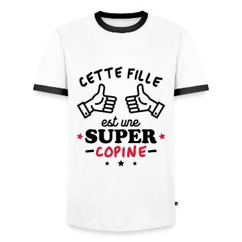 Cette fille est une super copine - T-shirt contrasté Homme - blanc/noir - Devant - AI Model Female 172 light (172cm) & AI Model Male 178 dark (178cm)