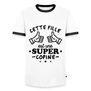 Cette fille est une super copine - T-shirt contrasté Homme - blanc/noir - Devant - AI Model Female 172 light (172cm) & AI Model Male 178 dark (178cm)