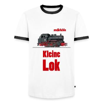 Märklin Kleine Dampflok - Männer Kontrast-T-Shirt - Weiß/Schwarz - Vorne - AI Model Female 172 light (172cm) & AI Model Male 178 dark (178cm)