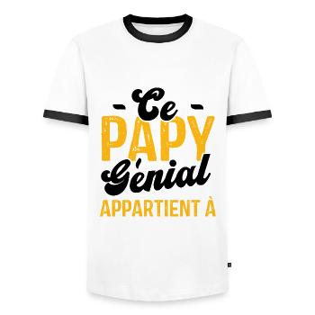Ce Papy Génial appartient à [Personnalisable] - T-shirt contrasté Homme - blanc/noir - Devant - AI Model Female 172 light (172cm) & AI Model Male 178 dark (178cm)