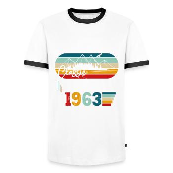 Original Juillet Millésime 1963 59ème Anniversaire Hommes - T-shirt contrasté Homme - blanc/noir - Devant - AI Model Female 172 light (172cm) & AI Model Male 178 dark (178cm)