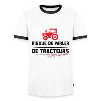 Risque de parler de tracteurs à tout moment - T-shirt contrasté Homme - blanc/noir - Devant - AI Model Female 172 light (172cm) & AI Model Male 178 dark (178cm)