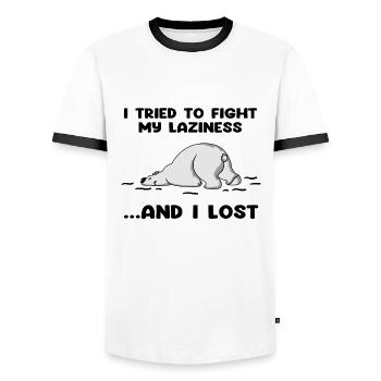 I Tried To Fight My Laziness And I Lost - Men's Ringer Shirt - white/black - Front - AI Model Female 172 light (172cm) & AI Model Male 178 dark (178cm)
