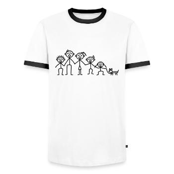 Familie mit Hund - Männer Kontrast-T-Shirt - Weiß/Schwarz - Vorne - AI Model Female 172 light (172cm) & AI Model Male 178 dark (178cm)