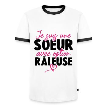 Je suis une soeur avec option Râleuse - T-shirt contrasté Homme - blanc/noir - Devant - AI Model Female 172 light (172cm) & AI Model Male 178 dark (178cm)