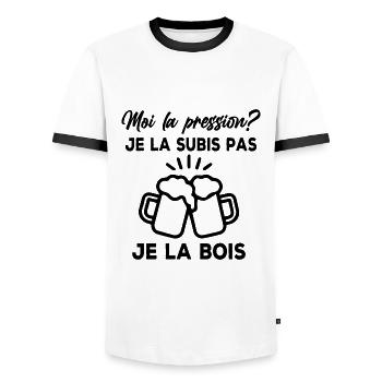 Moi la pression? je la subis pas je la bois - T-shirt contrasté Homme - blanc/noir - Devant - AI Model Female 172 light (172cm) & AI Model Male 178 dark (178cm)