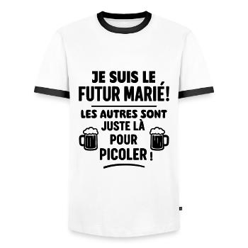 Je suis le futur marié, EVG,enterrement vie garçon - T-shirt contrasté Homme - blanc/noir - Devant - AI Model Female 172 light (172cm) & AI Model Male 178 dark (178cm)