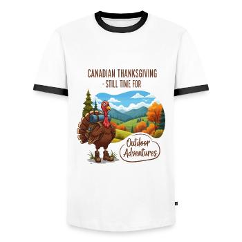 Canadian Thanksgiving Adventure - Men's Ringer Shirt - white/black - Front - AI Model Female 172 light (172cm) & AI Model Male 178 dark (178cm)