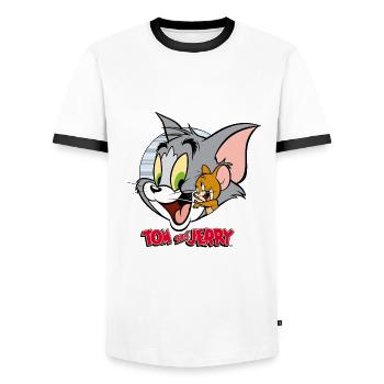 Tom et Jerry Câlin - T-shirt contrasté Homme - blanc/noir - Devant - AI Model Female 172 light (172cm) & AI Model Male 178 dark (178cm)