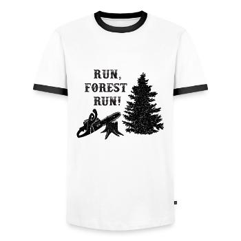 Run forest run forestier idées cadeaux drôle forêt - T-shirt contrasté Homme - blanc/noir - Devant - AI Model Female 172 light (172cm) & AI Model Male 178 dark (178cm)