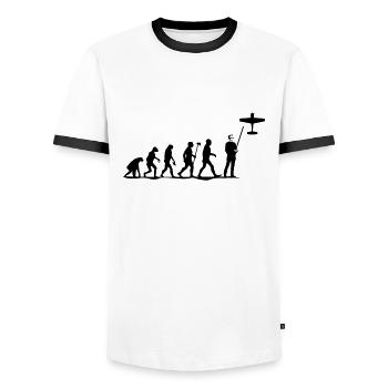 evolution modellfliegen - Männer Kontrast-T-Shirt - Weiß/Schwarz - Vorne - AI Model Female 172 light (172cm) & AI Model Male 178 dark (178cm)