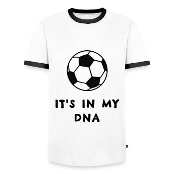Fußball: Seine in meiner DNA - Männer Kontrast-T-Shirt - Weiß/Schwarz - Vorne - AI Model Female 172 light (172cm) & AI Model Male 178 dark (178cm)