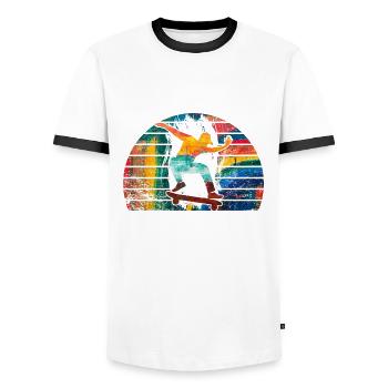 Skateboard Freestyle - Men's Ringer Shirt - white/black - Front - AI Model Female 172 light (172cm) & AI Model Male 178 dark (178cm)