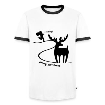 Reindeer waiting for Santa Claus - Men's Ringer Shirt - white/black - Front - AI Model Female 172 light (172cm) & AI Model Male 178 dark (178cm)