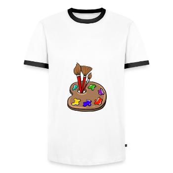 I Can't I Have Humor Painting Gift - Men's Ringer Shirt - white/black - Front - AI Model Female 172 light (172cm) & AI Model Male 178 dark (178cm)